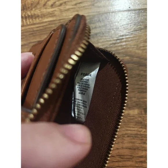Fossil Fiona Goat Leather Wallet Brown Folding Snap Closure Full Zip Classic - Picture 4 of 6